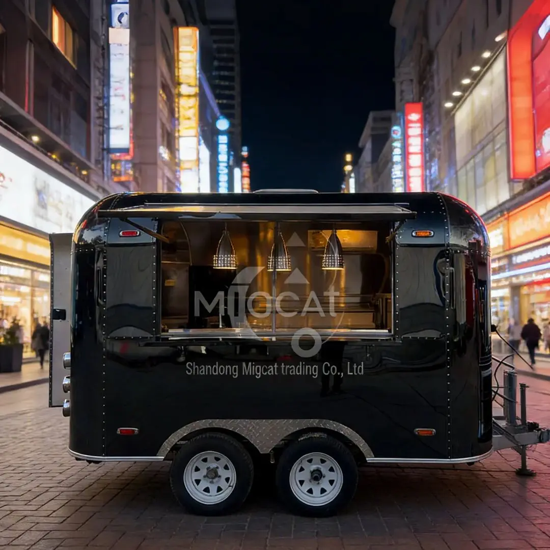 Black Mirror Multifunctional Mobile Food Trailer Catering Truck Towable Street Food Cart for Night Market