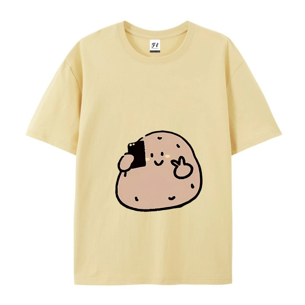 Ropa con estampado de dibujos animados para mujer, ropa de calle informal con estampado de patatas Y2k, moda gráfica blanca, verano