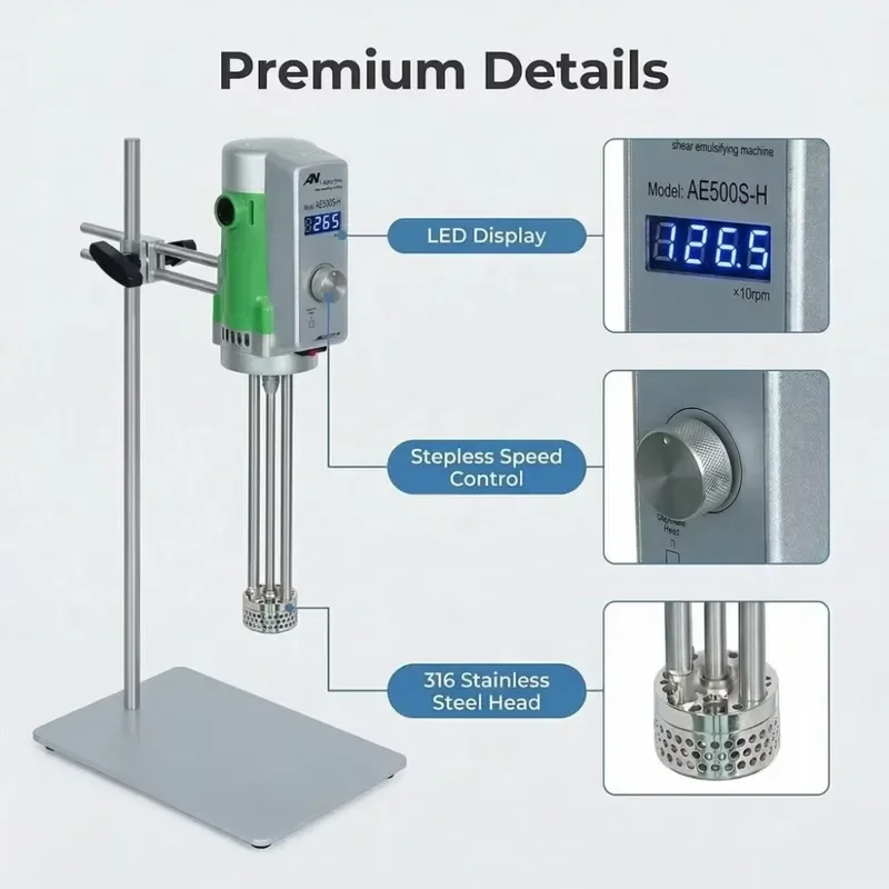 Factory Direct High Shear Homogenizer AE500S-H50G 500W Lab Dispersing Emulsifying Machine for Food Chemical