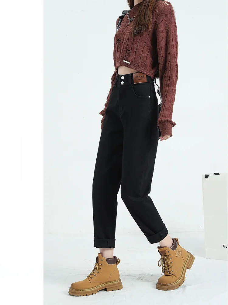 

High Waist Straight Leg Harlan Jeans Women's Spring Autumn Loose Slimming Large Size Autumn Winter Nine Points Cabbage Old Da...