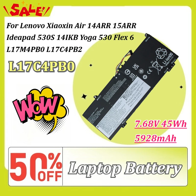 

L17C4PB0 7.68V 5928mAh Laptop Battery for Lenovo Xiaoxin Air 14ARR 15ARR Ideapad 530S 14IKB Yoga 530 Flex 6 L17M4PB0 L17C4PB2