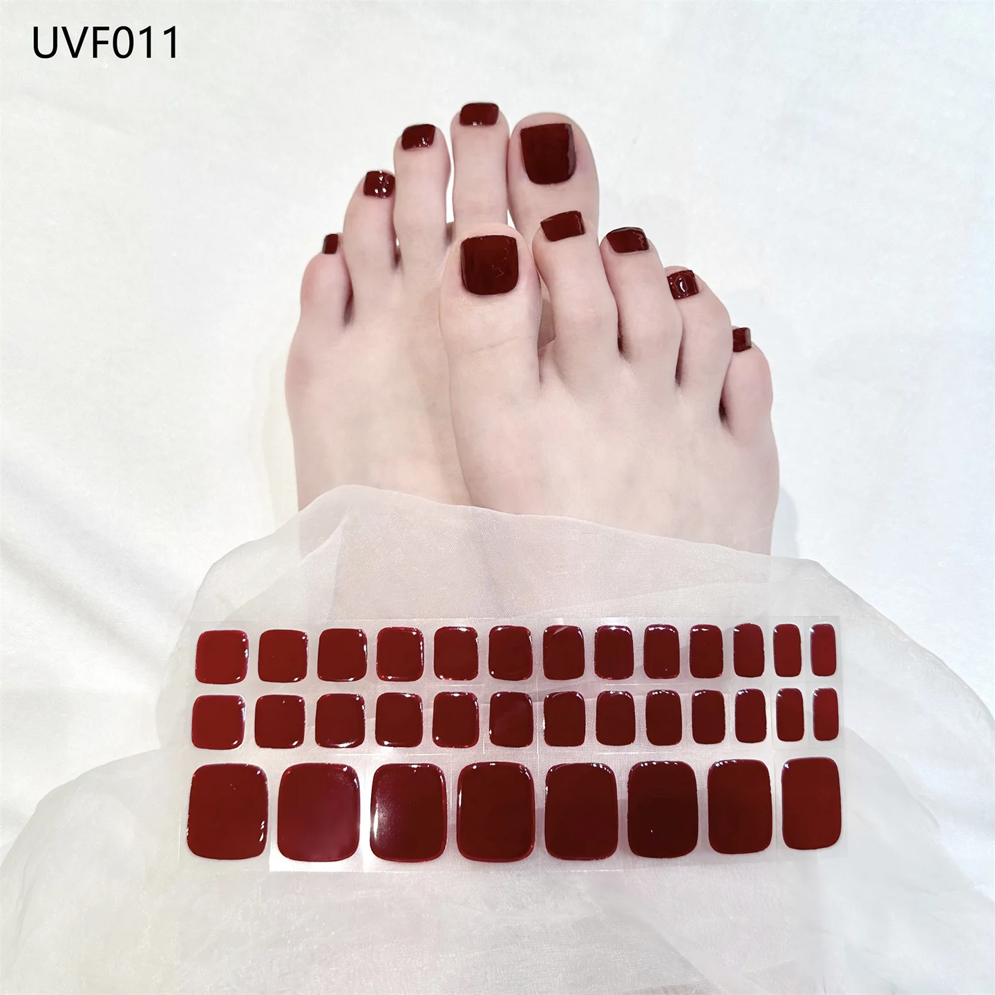 New Solid Color Gel Toenail Strips Full Adhesive Waterproof Semi Cured Gel  Toe Nail Stickers UV Lamp Need Nail Art Decoration