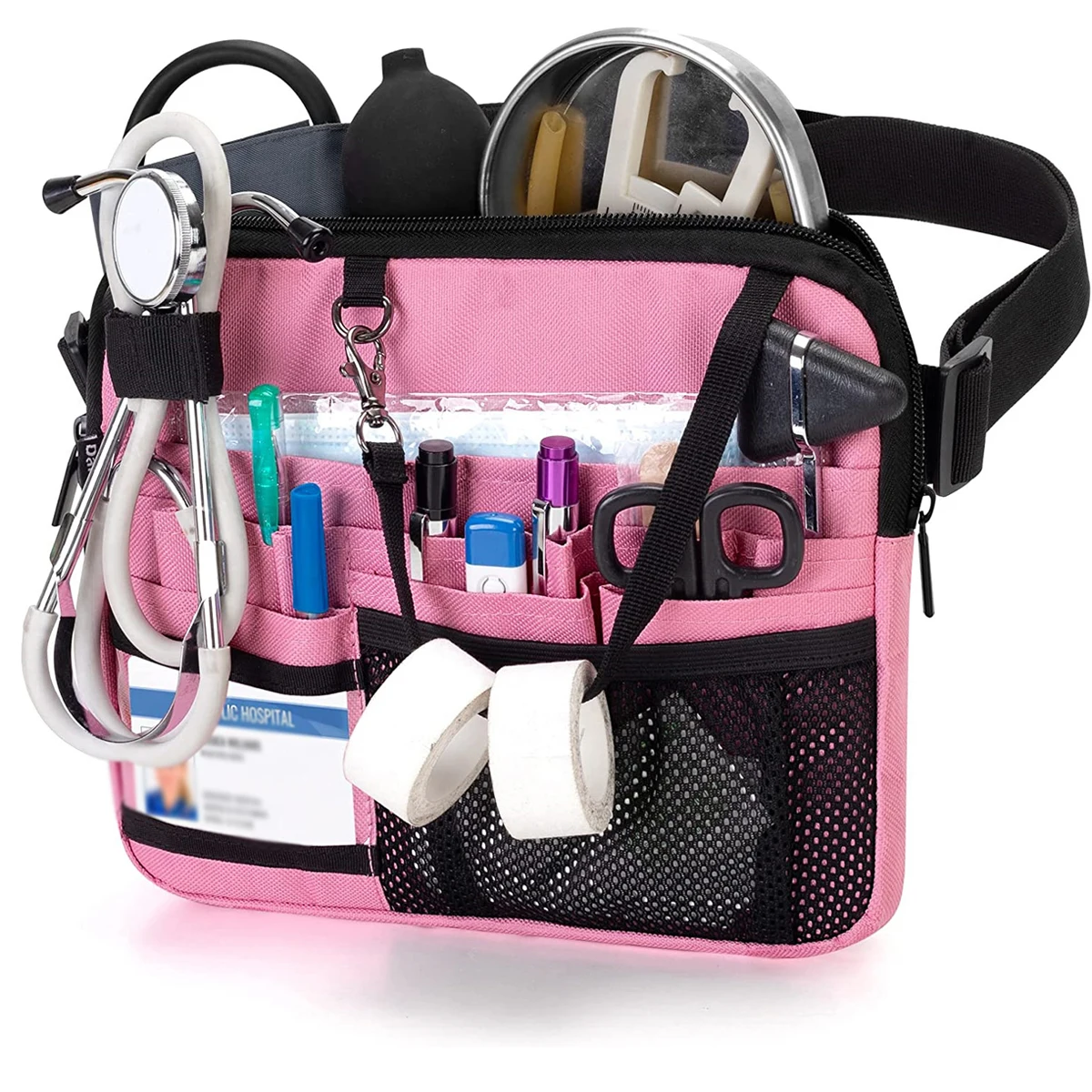 منظم ممرضة المعدات الطبية متعدد الأقسام، حقيبة حزام ممرضة متعددة الوظائف مع حامل شريط، مادة أكسفورد