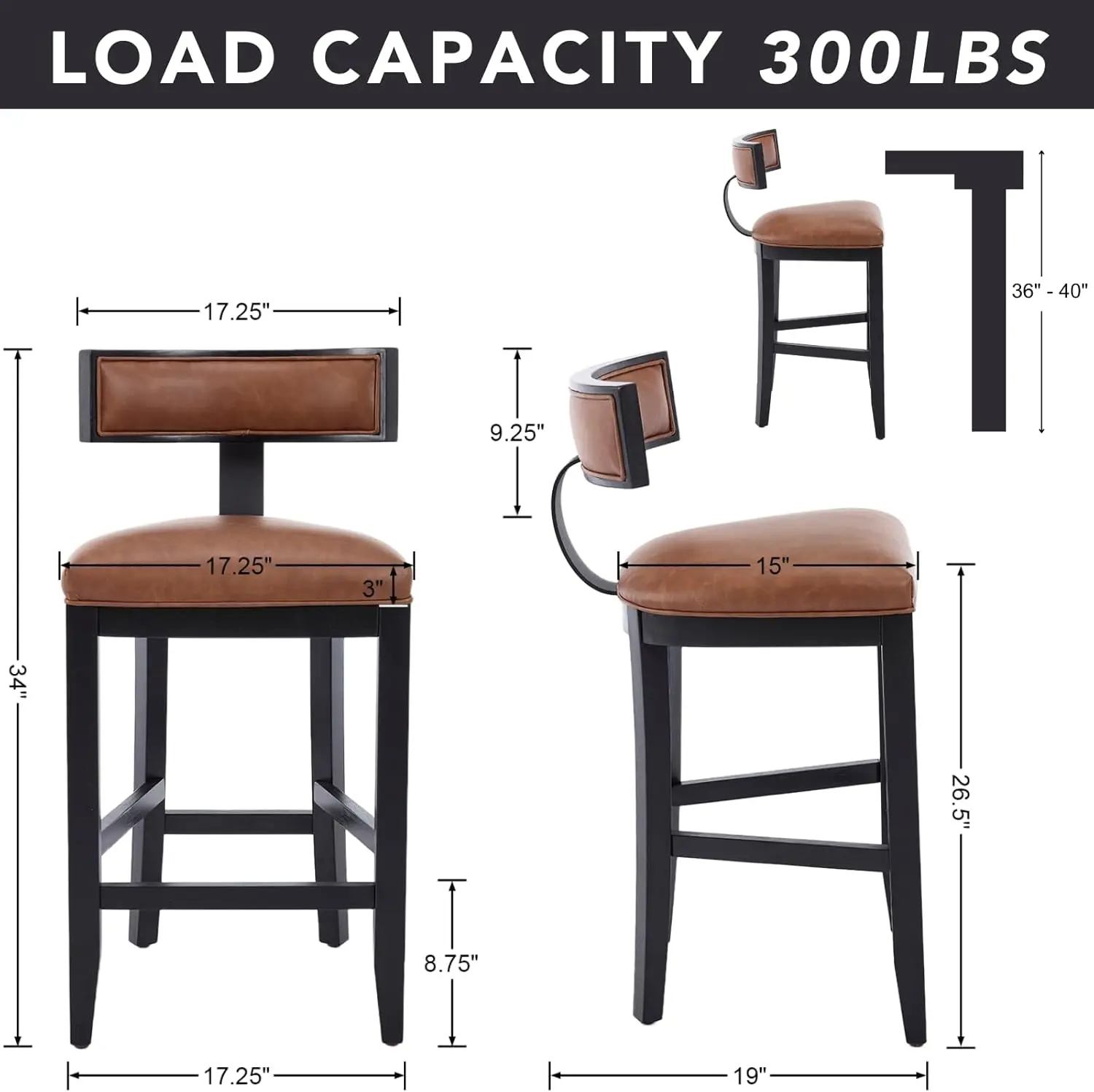Chairus 26.5"" Modern Bar Stools Set Of 4, Faux Leather Upholstered Counter Height Bar Stools, Rustic Wood Counter Stools With