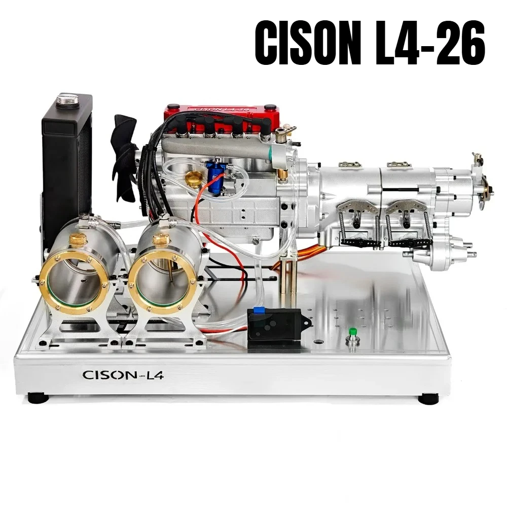 

CISON-L4-26 Four-Cylinder Engine Model Kit 26cc Displacement Metal Base Three-Ring Cylinder Engine Model Toy Gift