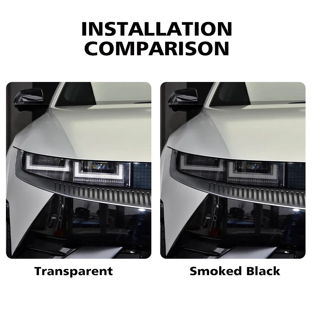 Kratzfeste TPU PPF Scheinwerferabdeckung für Hyundai IONIQ 5/5N 2021-2026 Hochglanz Rauchschwarz Vorgeschnittene Vinyl-Schutzfolie – Detail 4