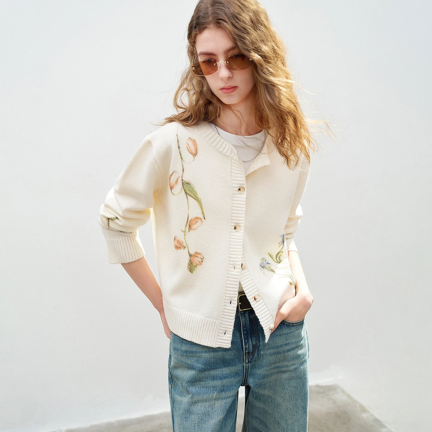 Watercolor Floral Knit Cardigan for Women - Spring 2026