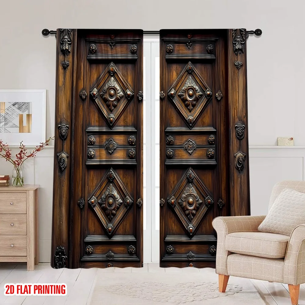 2 قطعة 2D الطباعة المسطحة نافذة الحفلات الستائر الأبواب الخشبية الأبواب الألواح الخشبية الأبواب البوليستر النسيج بدون كهرباء الأسرة #5