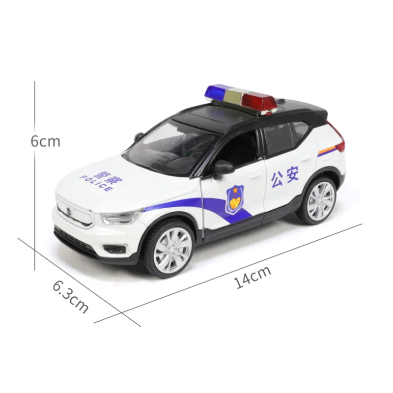 1:32 Scale XC40 SUV Sport Police Diecast Toy Car Vehicle Model Doors Openable Sound & Light Educational Collection Pull Back