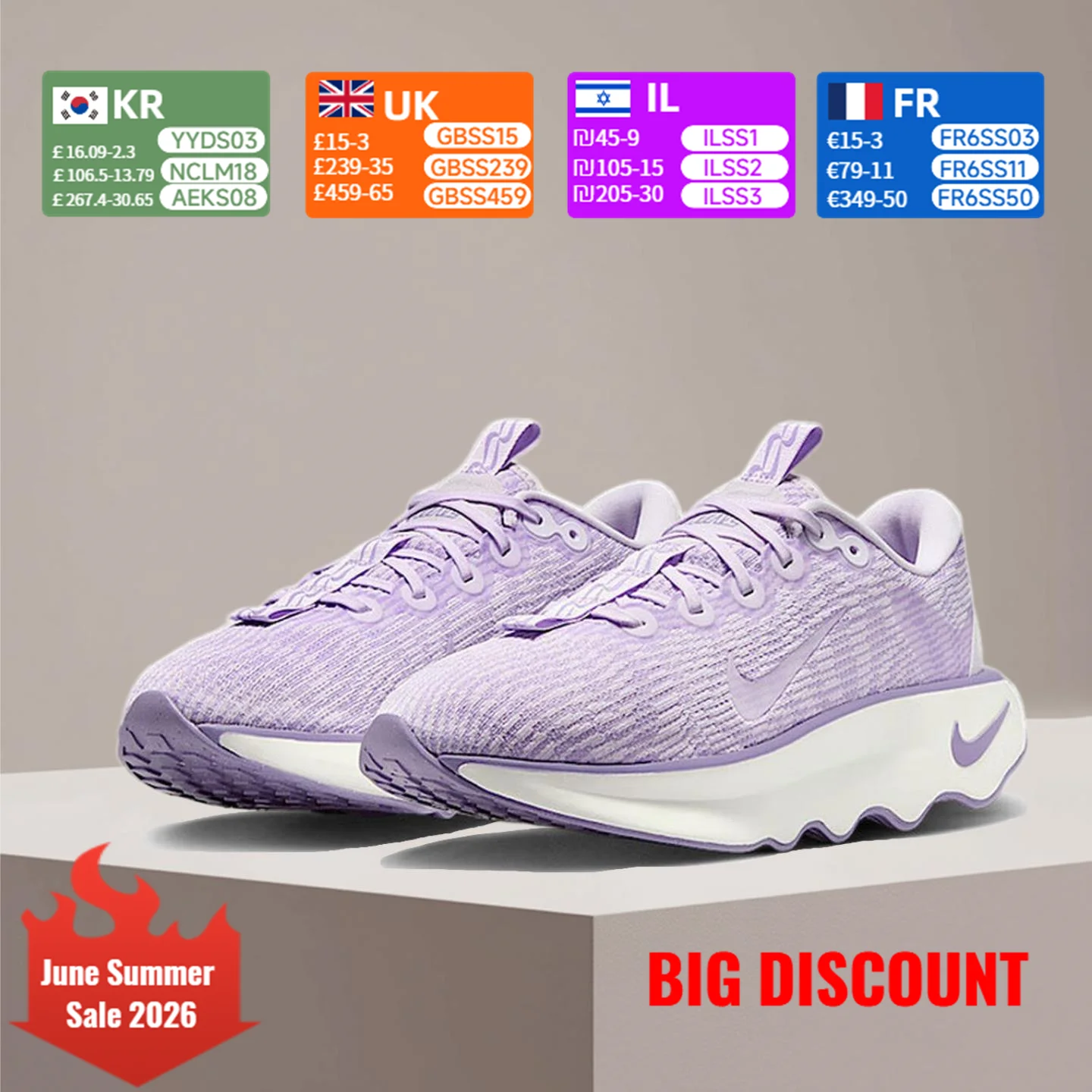 

Nike MOTIVA Anti-Slip, Wear-Resistant, Cushioned White & Purple Wave Thick-Sole Casual Running Shoes DV1238-502