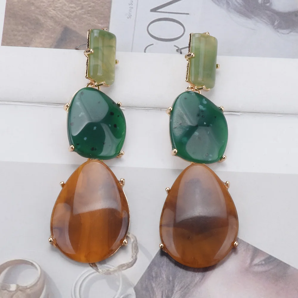 2026 جديد البوهيمي العرقية خمر الراتنج قطرة الماء أقراط النساء الهندي بيان الذهبي المعادن طويلة استرخى أقراط مجوهرات #4