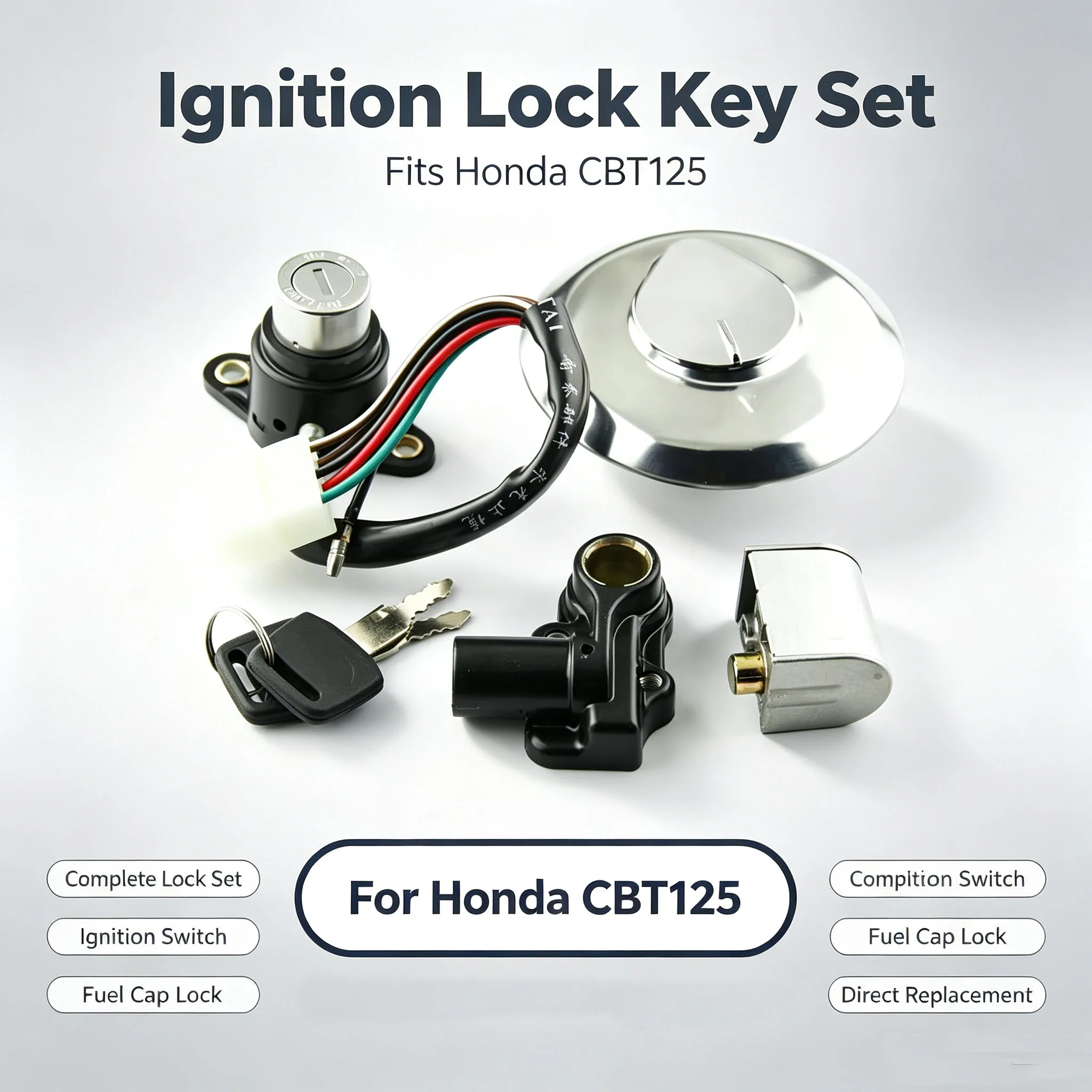 CBT125 Motorcycle Ignition Switch Fuel Tank Cap For Honda CBT125 CBT 125 Moto Snow Moped Seat Lock Key Set Accessories Parts