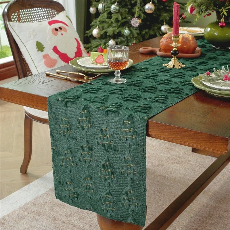 Christmas Table Flag Plush Embroidery Bed Tail Flag Christmas Decoration Cover Dining Table Cloth Festive Atmosphere