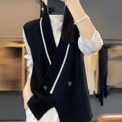 Loose lazy knitted cashmere vest women V-Neck sleeveless vest solid color comfortable soft new product hot