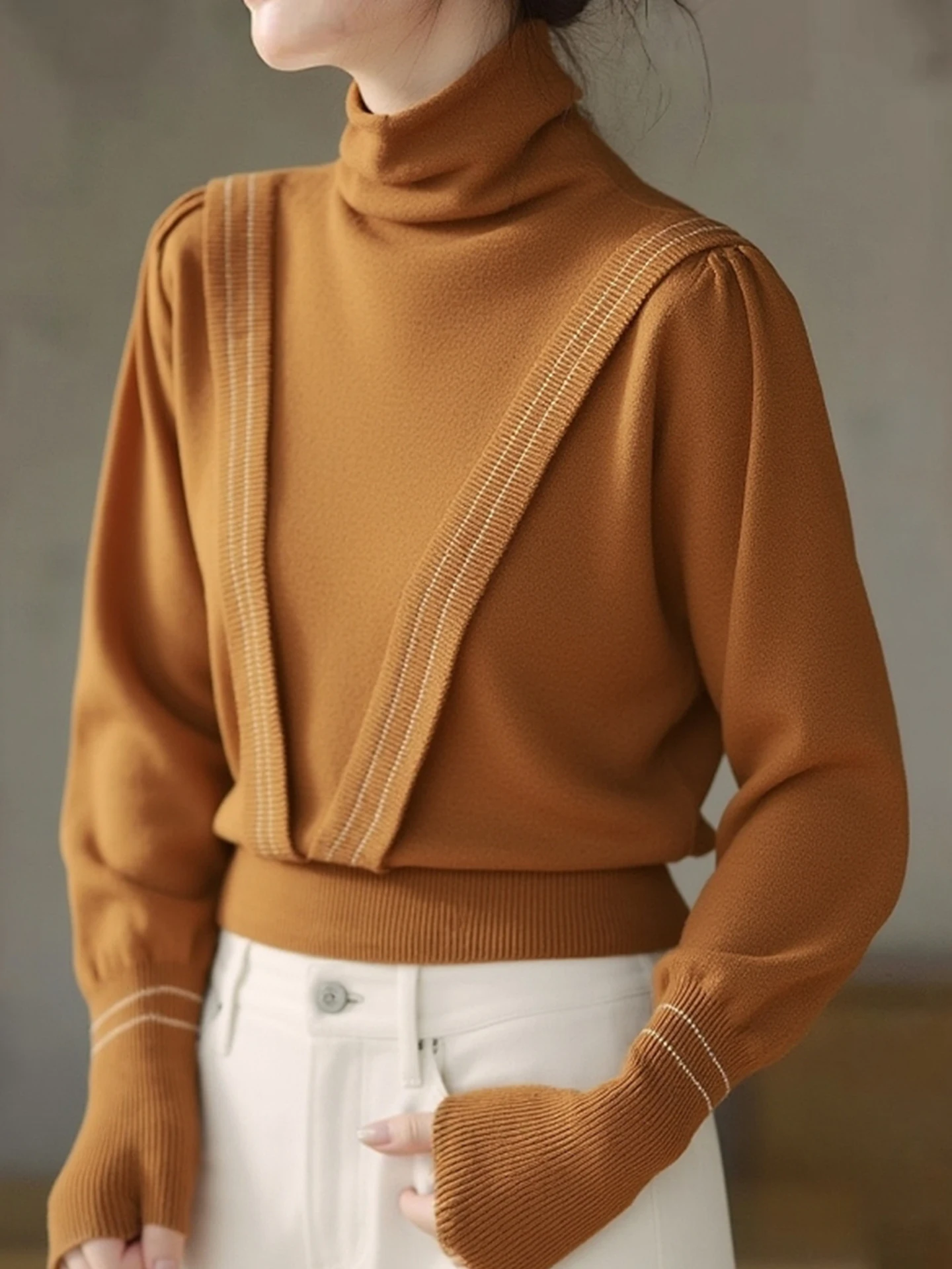 

Faionable Long Sve Knitted Sweater Pure Color Comfortable Sle Winter Base Layer Top Anti-Aging Trendy New Arrival