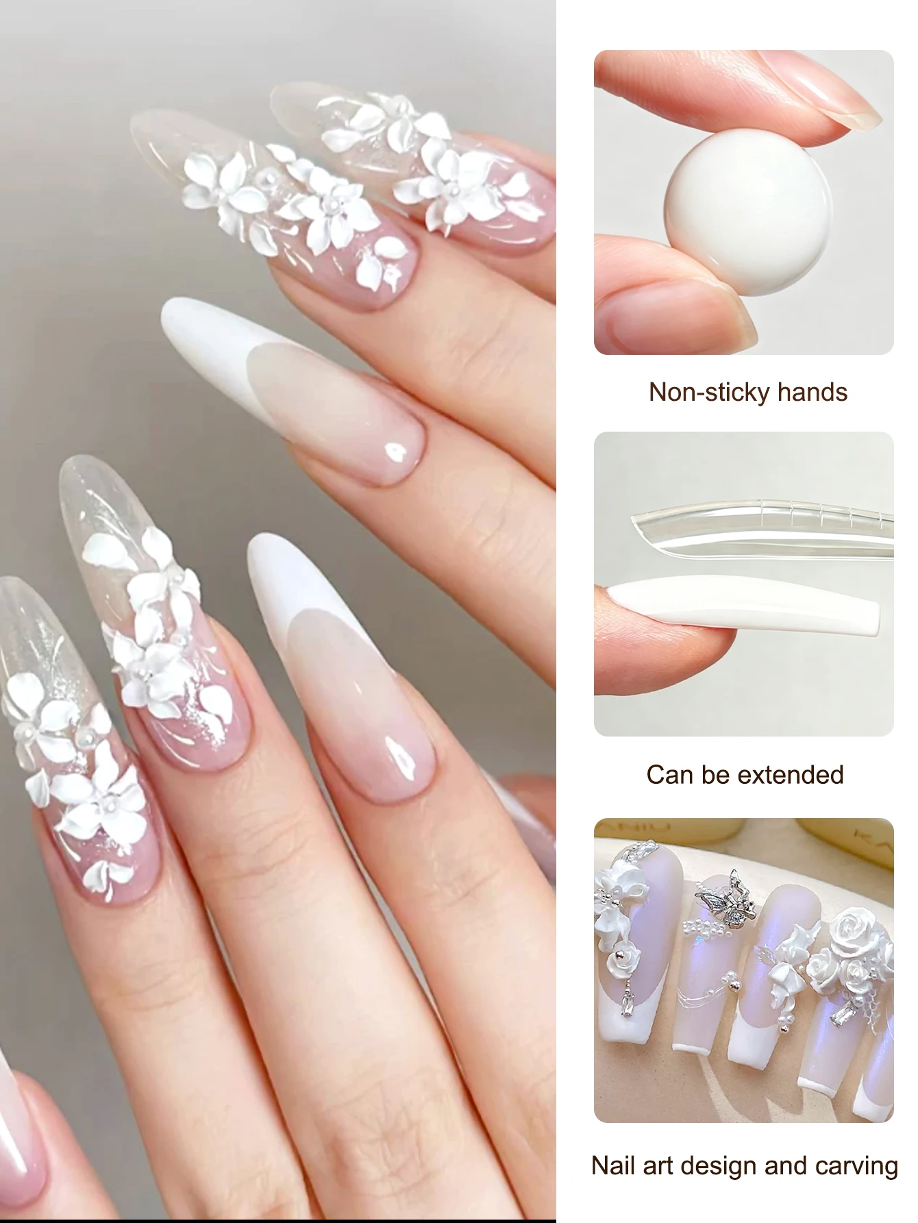 1 Stück 100g Weißes Nagelverlängerungsgel, 3D-Modelliergel für Naturnagelspitzen, UV/LED-Gel mit Hochglanz-Finish, ablösbar. – Detail 7
