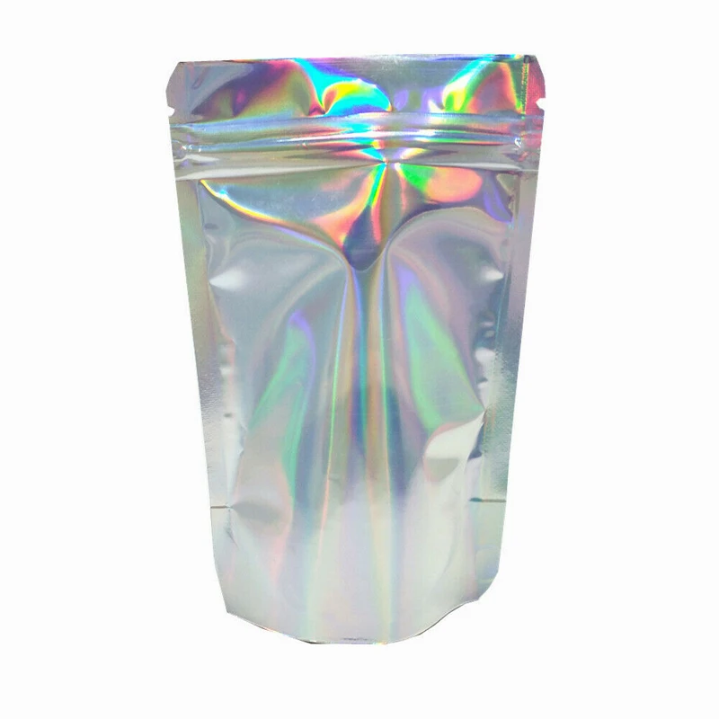 Translucent Laser Aluminum Foil Stand Up Zipper Top Pouches Doypack Clear Front Holographic Mylar Zip Lock Packaging Bags