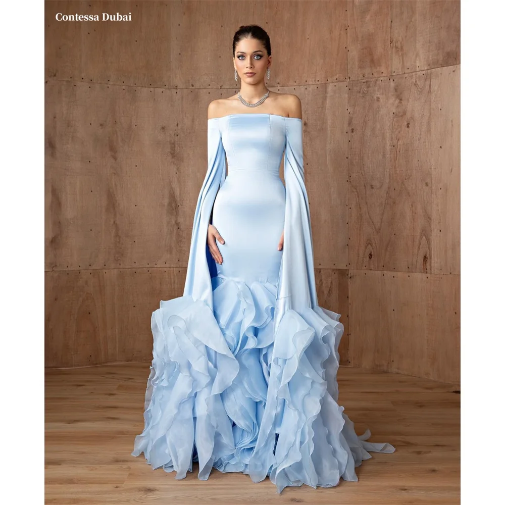 

Contessa Dubai Blue 3D Flowers Многоуровневые платья для выпускного вечера Русалка по индивидуальному заказу информацион 1931 халаты с открытыми плечами
