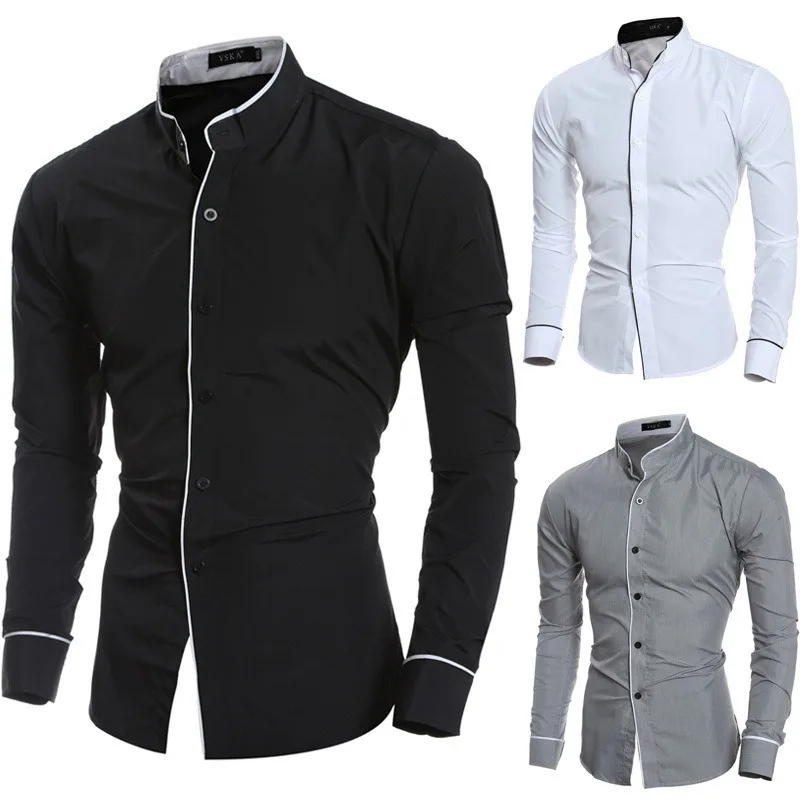 2024 Men\'s Spring New Solid Color Simple Casual Korean Version Slim Fit Long Sleeve Shirt