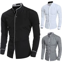 2024 Men's Spring New Solid Color Simple Casual Korean Version Slim Fit Long Sleeve Shirt