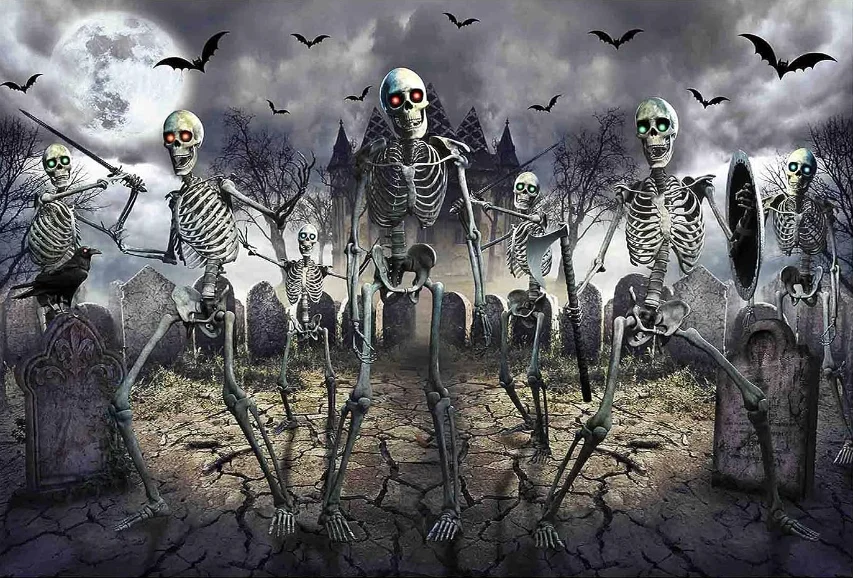 Halloween Zombie Backdrop Full Moon Night Graveyard Bat Skeleton Photography Background Kids Scary Party Decorations Banner