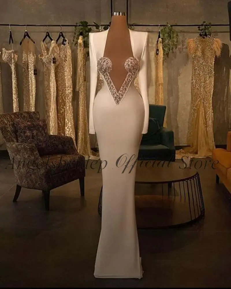 Angelsbridep, vestidos de novia personalizados de manga larga con cuentas, vestido de novia sirena 2025, vestido de novia personalizado hecho de Arabia Saudita para mujer