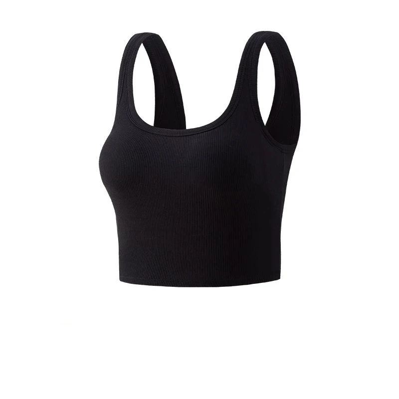 Ribbed Tank Top with Built in Bra Seamless Support Sports Camisole for Women