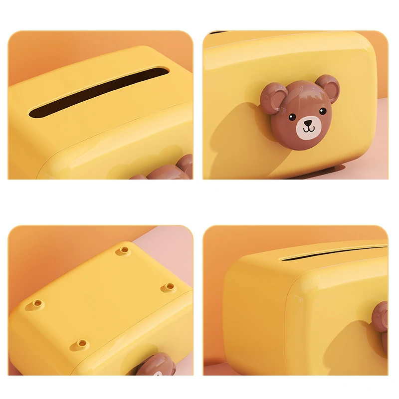 Cute Bear Tissue Box Nordic Roll Paper Storage Box Round Shaped Tissue Box Container Towel Napkin Tissue Holder