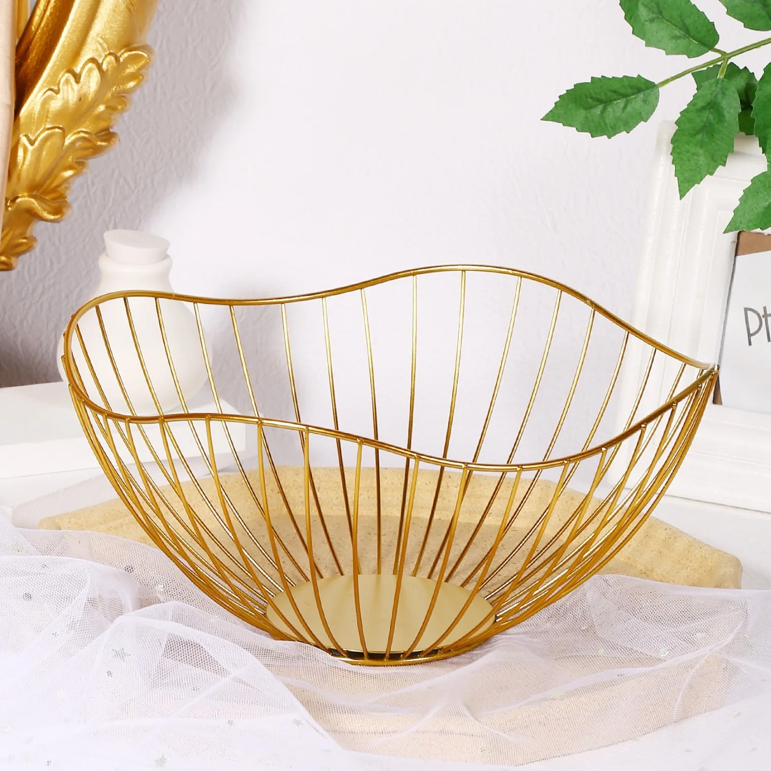 1pc Stylish and Durable Metal Fruit Basket for Home Storage - Golden Iron Basket