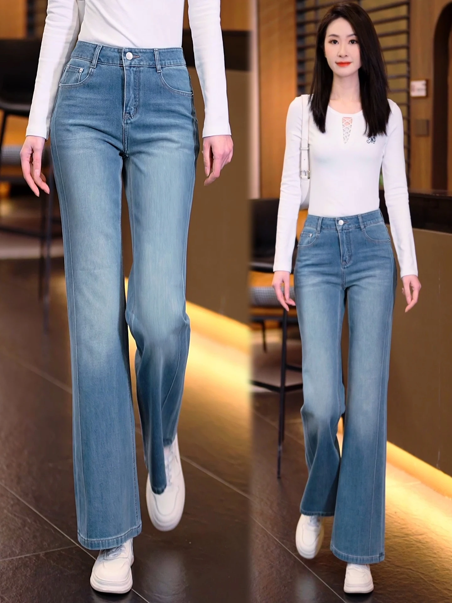 

High Waist Slimming Micro Flared Jeans Women's Spring Autumn 2026 New Style Cotton Polyester Blend Comfortable Casual Jeans