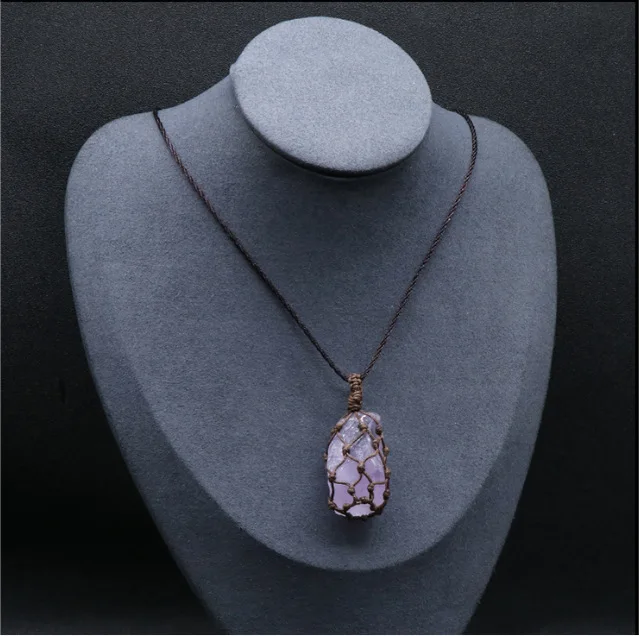 Natural Stone Multicolor Irregular Mesh Pocket Pendant Crystal Agate Stone Handmade DIY Necklace Jewelry Accessories