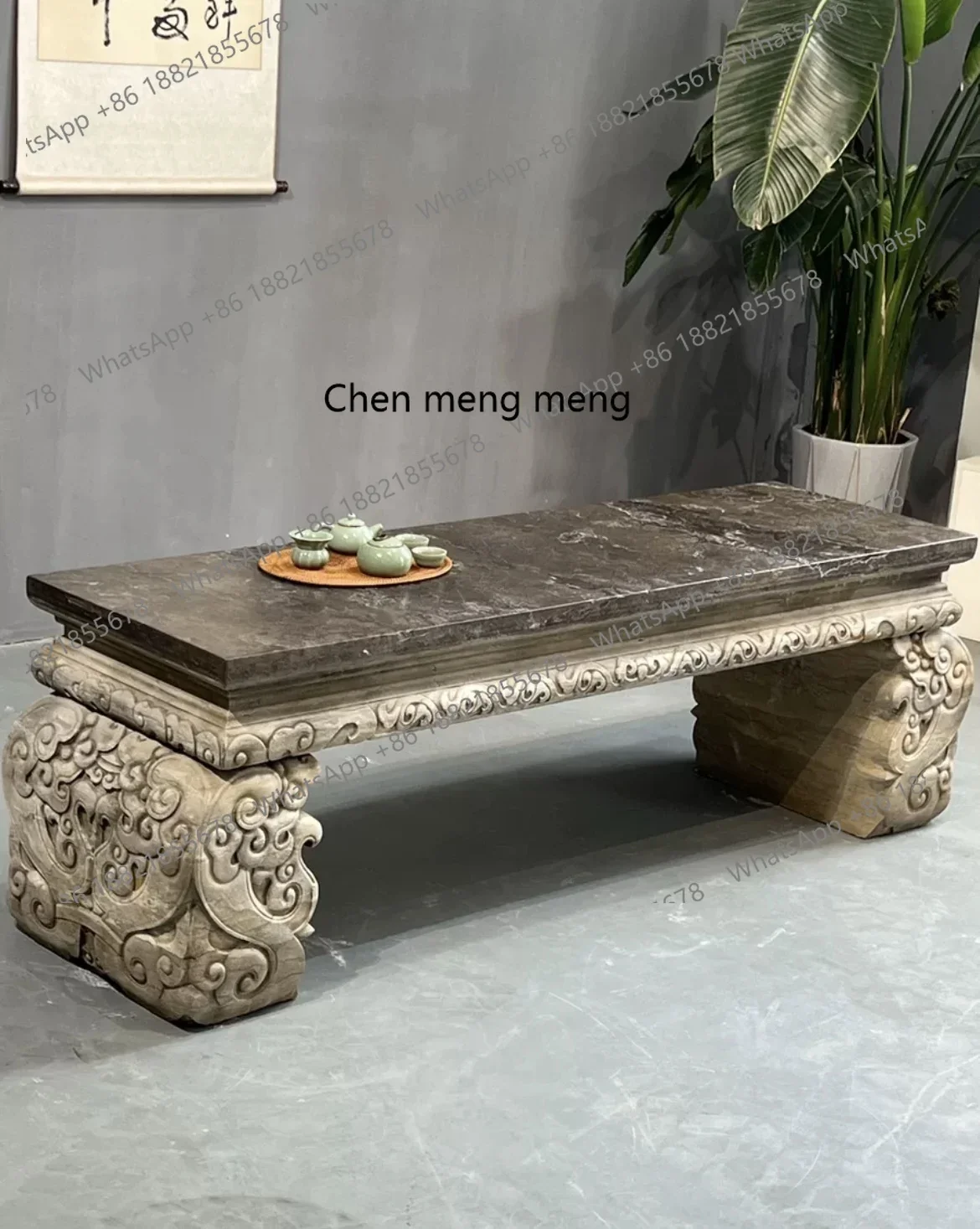 

Каменный стол для сада и двора, резной, из натурального мрамора, в ретро-стиле, для чаепития.