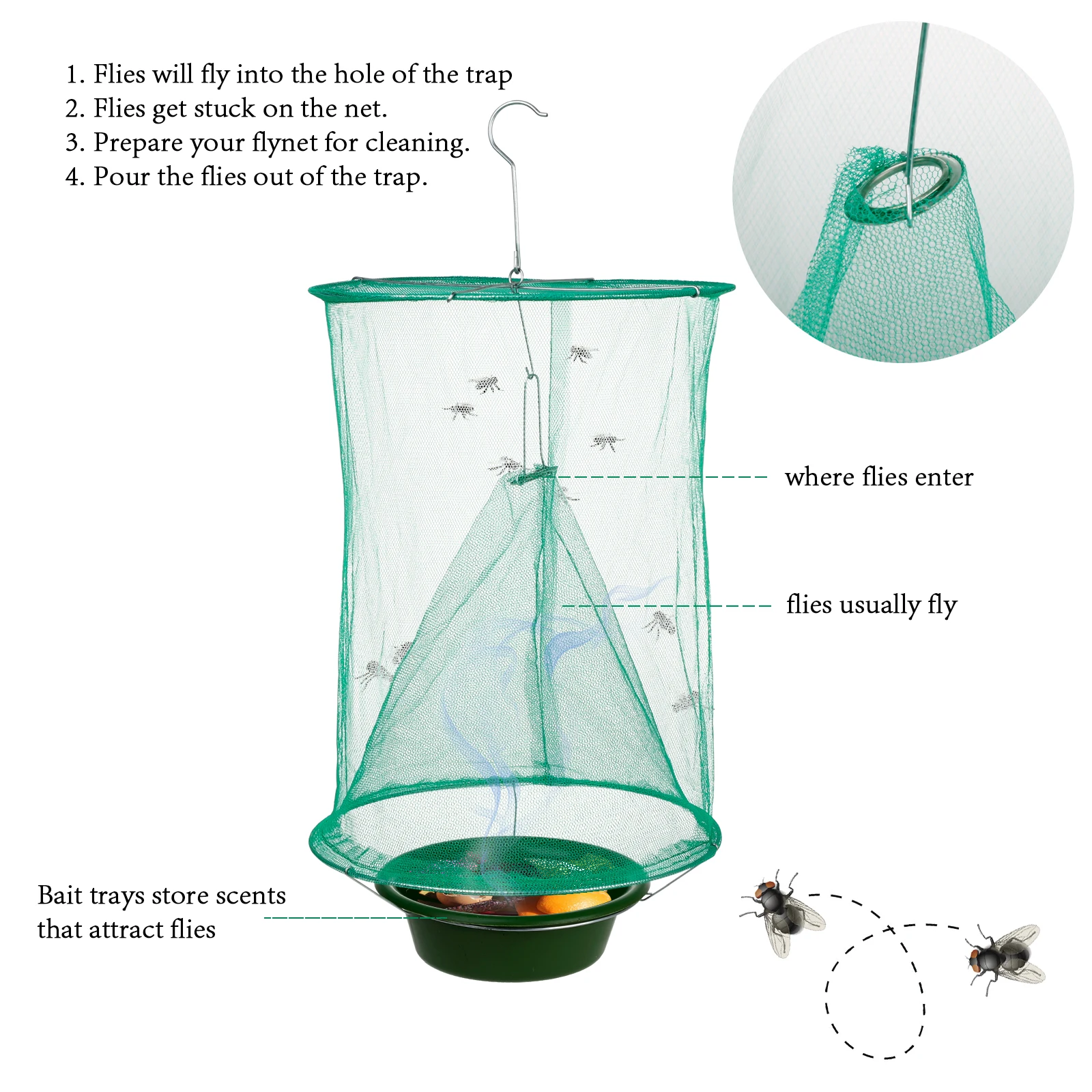 6pcs Reusable Catching Summer Hanging Cages Farm Mesh Portable Fly Trap Garden Pest Control Easy Use Outdoor Ranch Foldable