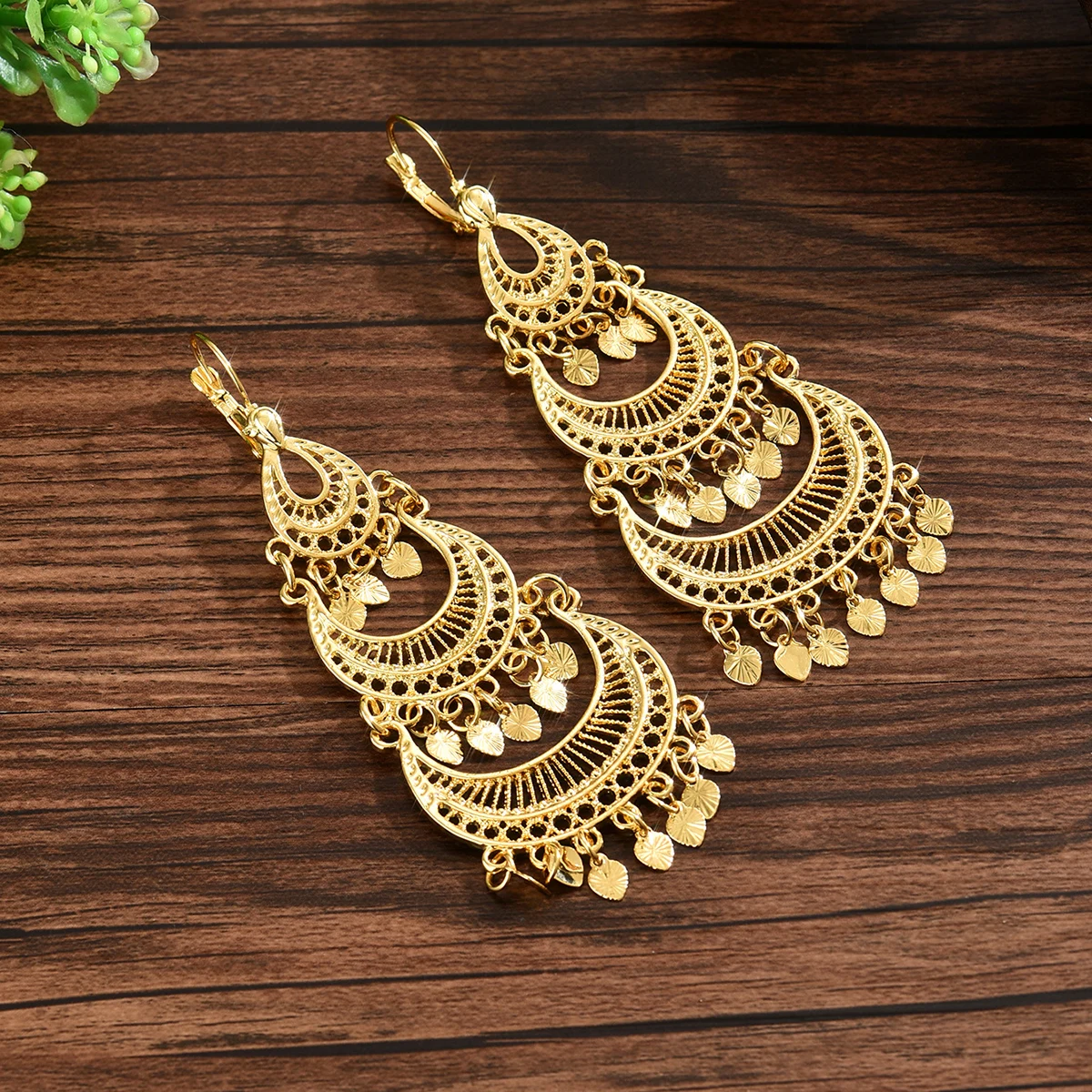 أقراط متدلية عرقية عتيقة أقراط شرابة حادة على شكل قلب باللون الذهبي أقراط عصرية للسيدات مجوهرات الشرق الأوسط لحفلات الزفاف