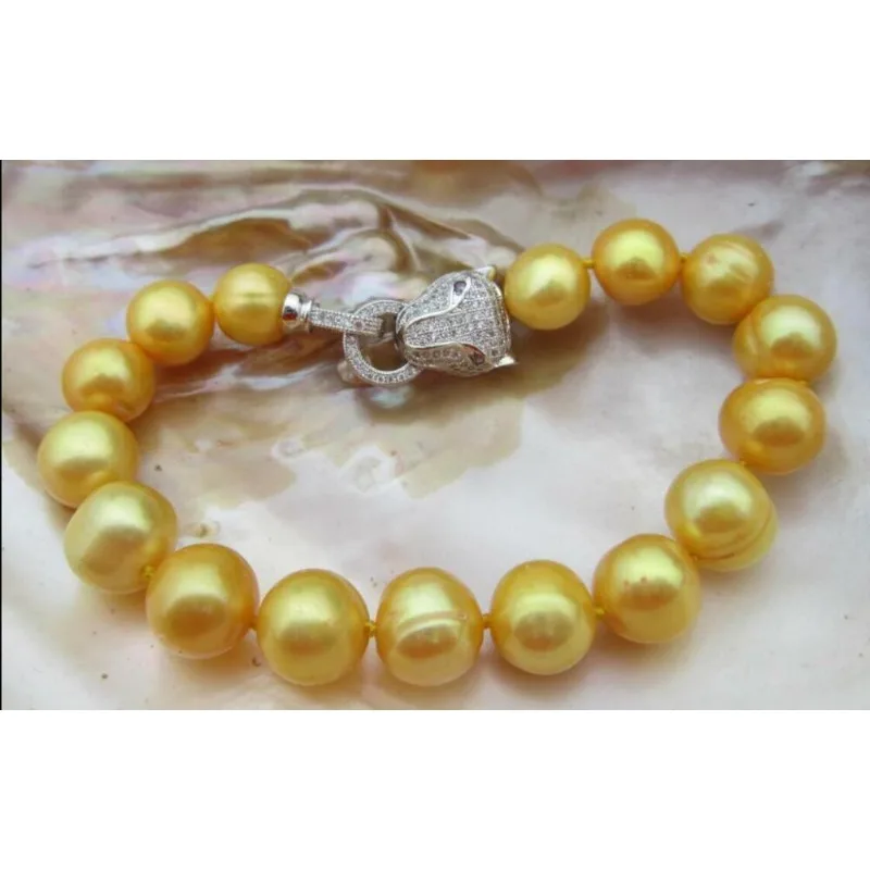 HUGE NATURAL AAAA 11-12MM GENUINE GOLD SOUTH SEA Women's PEARL BRACELET 7.5-8 925 Silver