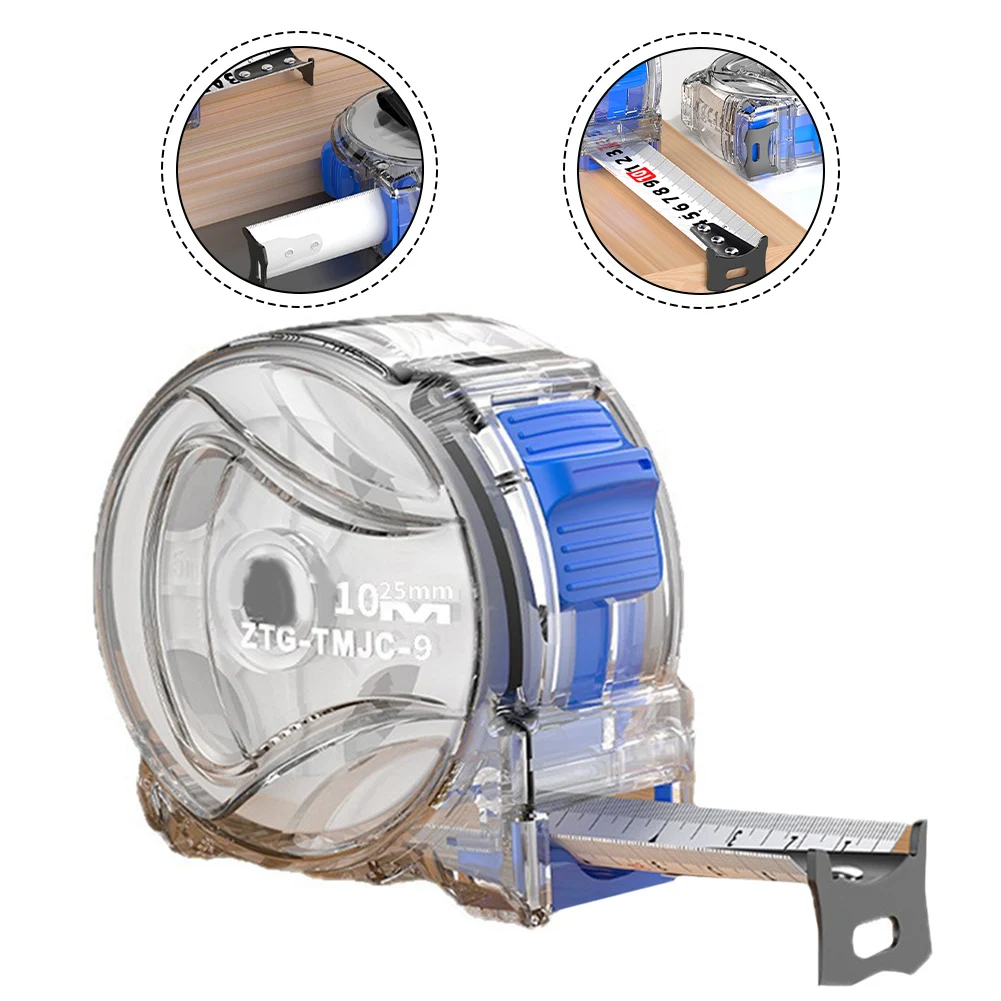 

Transparent Steel Tape Measure with Hardened Carbon Steel and Rotary Locking for Precise Measurements in Various Applications