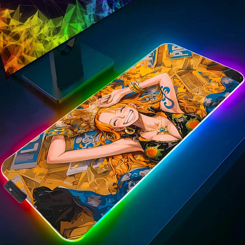 

RGB Mouse pad one Piece Nami Professional E-sports gamers speed pc Gaming Rubber keyboard Backlight LED desk mat XXL mousepad