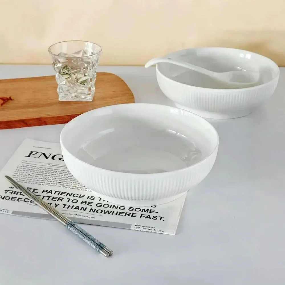 Pure White Underglaze Color Ceramic Large Soup Bowl, Japanese Household Big Bowl for Sauerkraut Fish Maoxuewang Beef Rib Soup