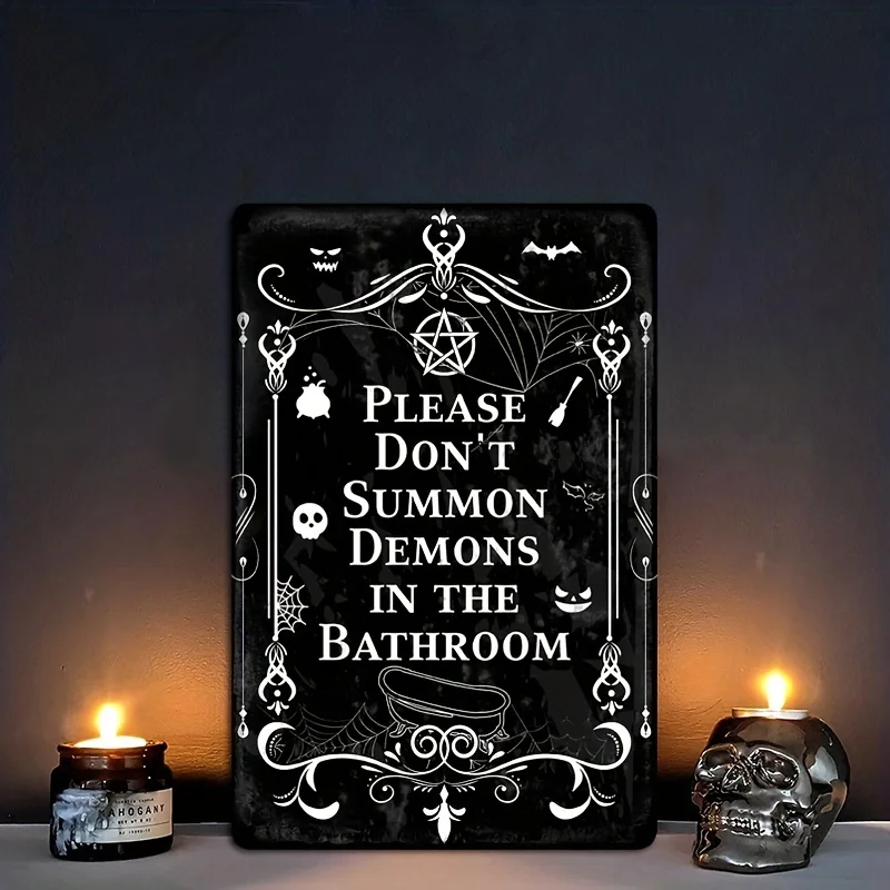 , Gothic Bathroom Sign - Please Do Not Summon Demons - Funny Dark Humor - Witchy Decor -