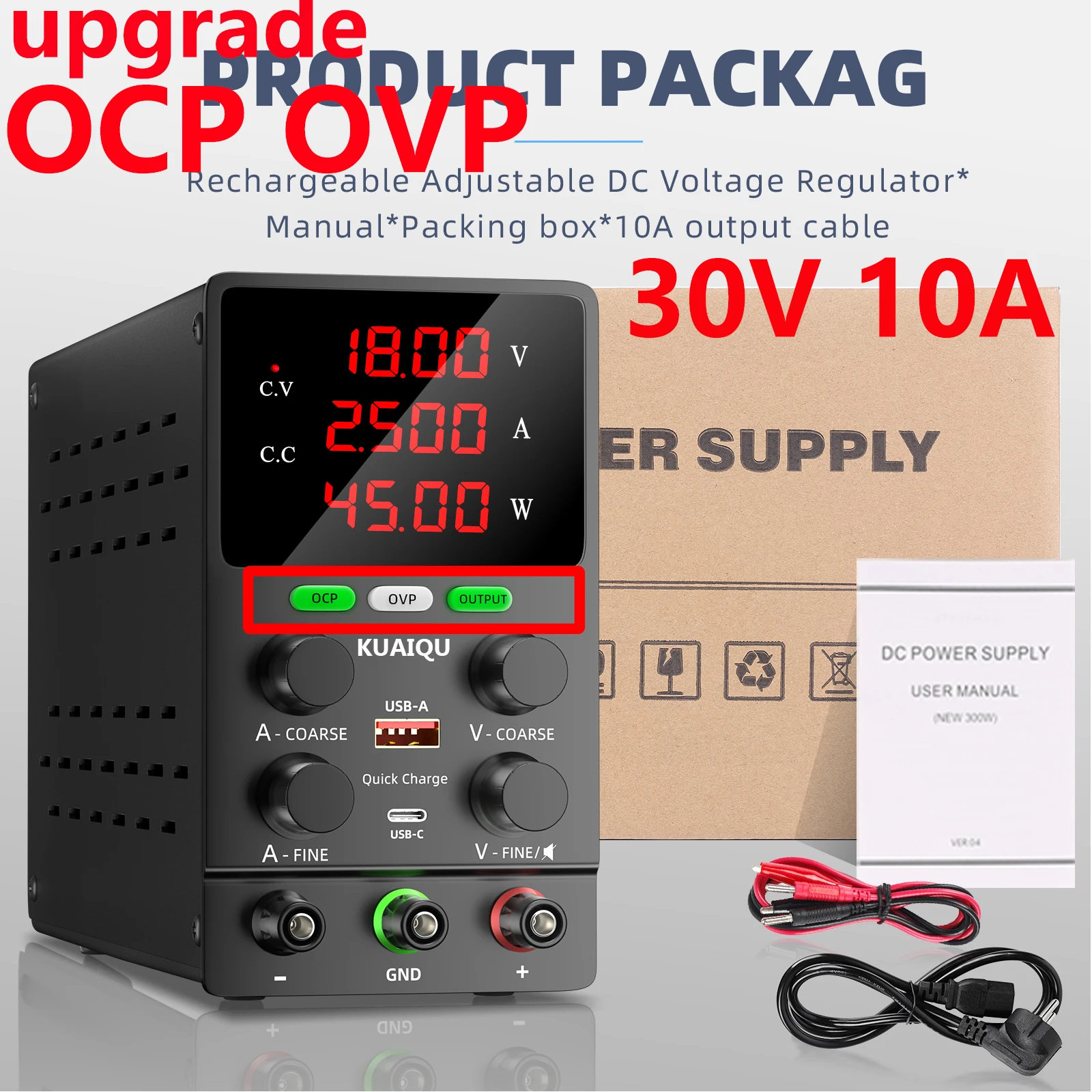 30V 10A DC Voeding Verstelbare Digitale Display Laboratorium Voeding Spanningsregelaar 60V 120V Onderhoud Snelle verzending