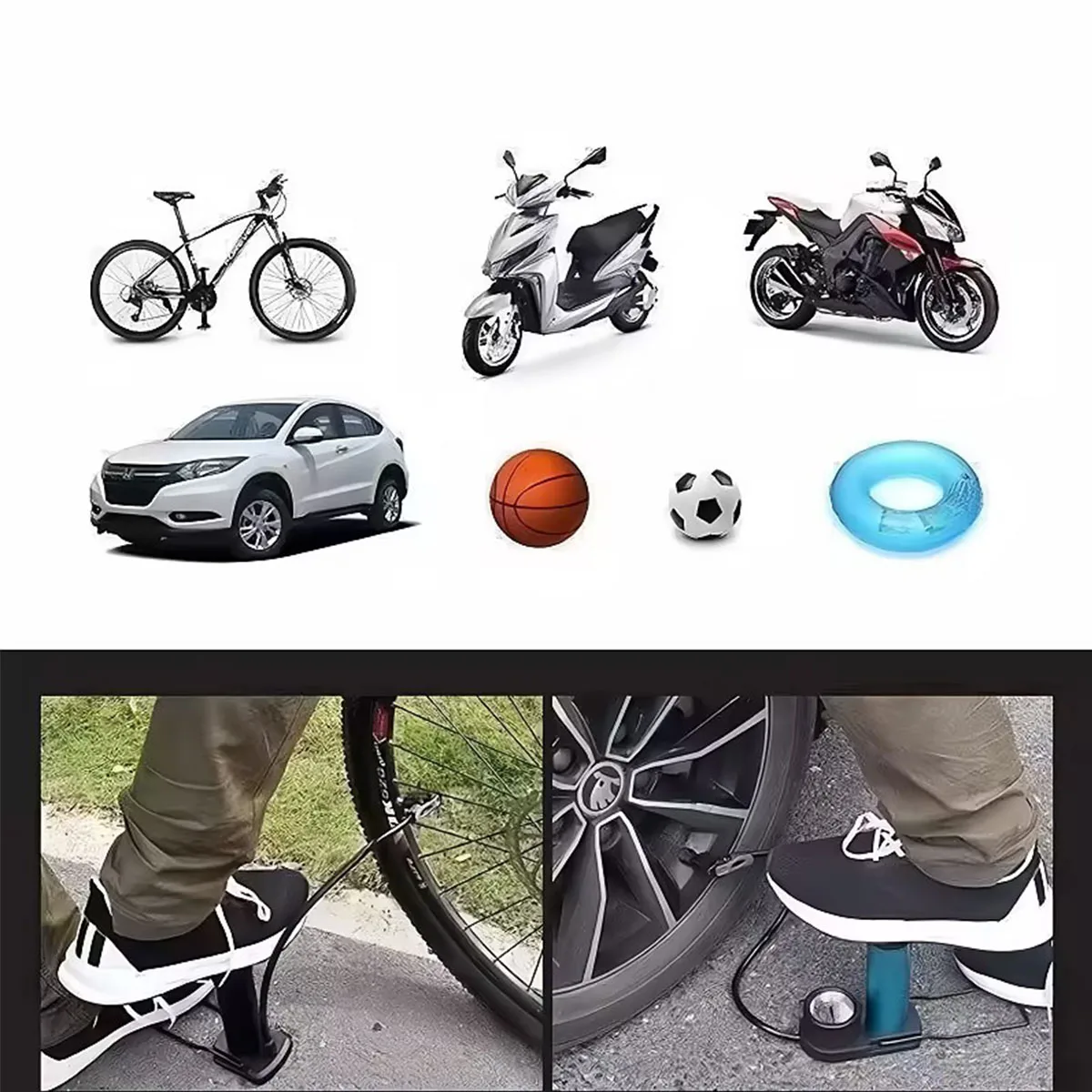 Foot pump Motorcycle bicycle car swimming ring ball pedal household multi-function pump compact,   labor-saving inflation fast