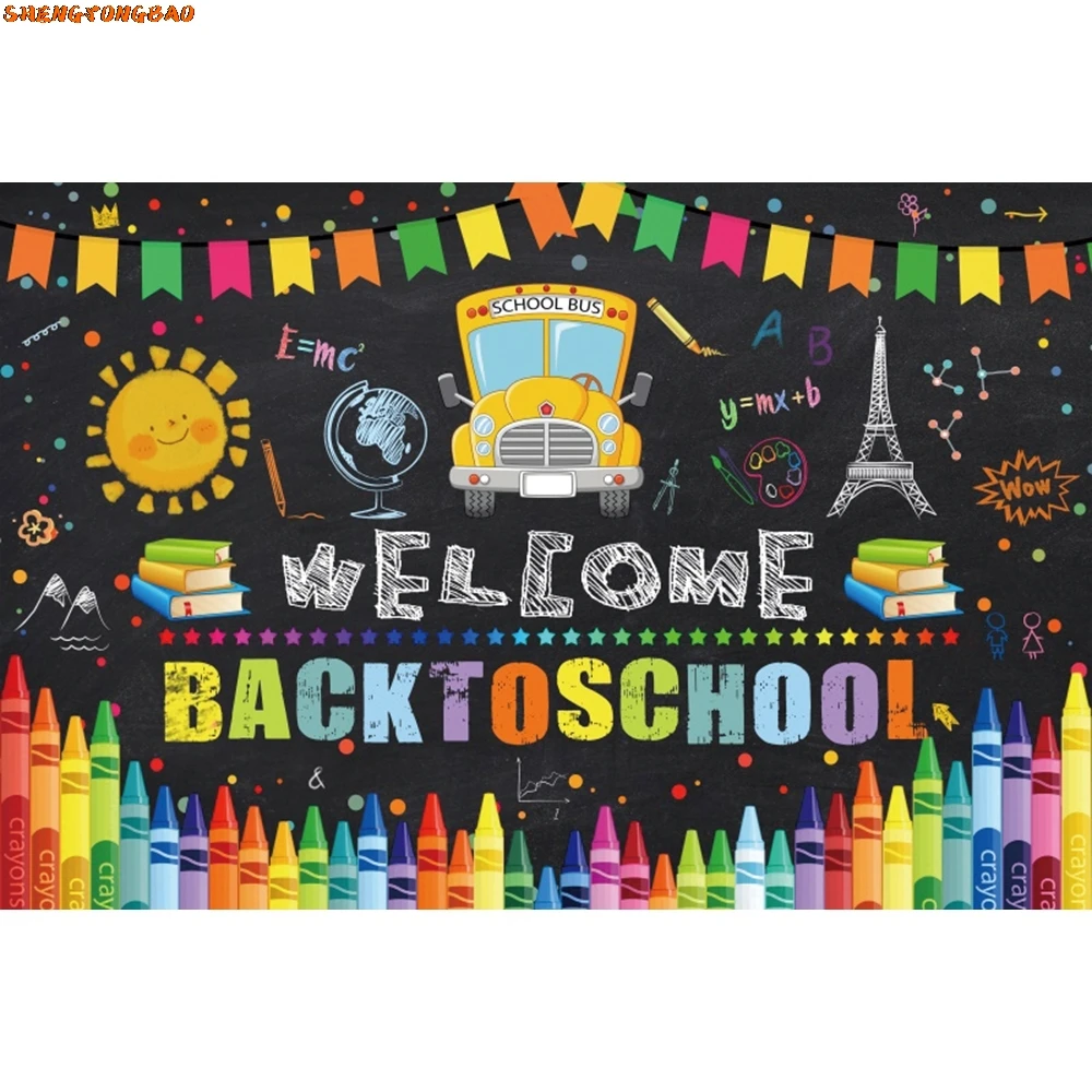 Back To School Backdrop Blackboard Book Pencil First Day of Preschool Chalkboard Classroom Children Photography Background Props