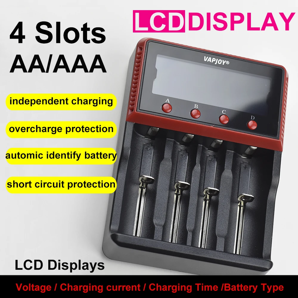 Carregador de Bateria com Displays Lcd Slot Tensão Corrente Tempo de Carregamento tipo para 18650 26650 1.2v Nimh Nicd aa Aaa
