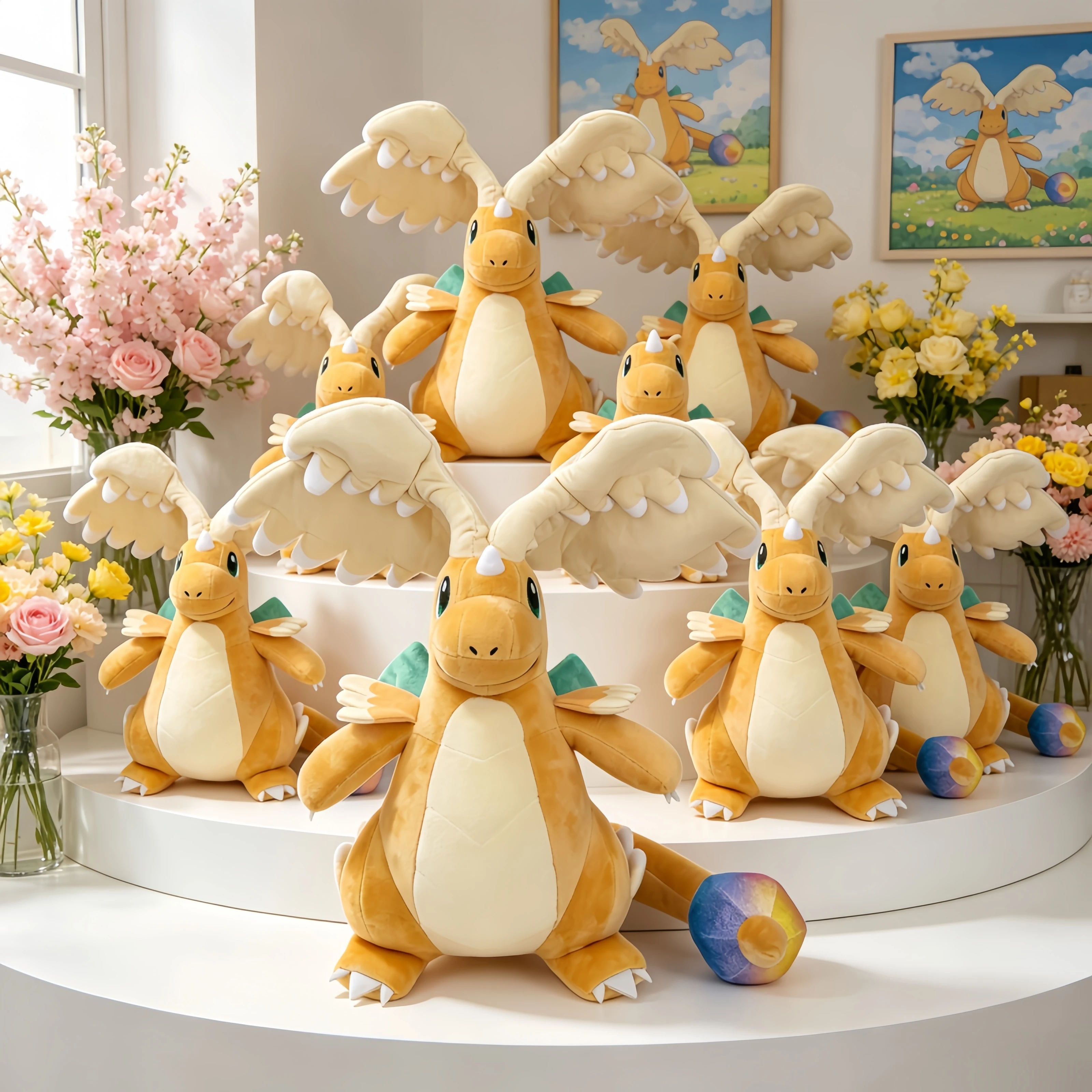 Pokemon Mega Dragonite Peluches Toy Plush Charizard Dragonite Holding Dratini Stuffed Doll Tyranitar Cute version Anime Doll