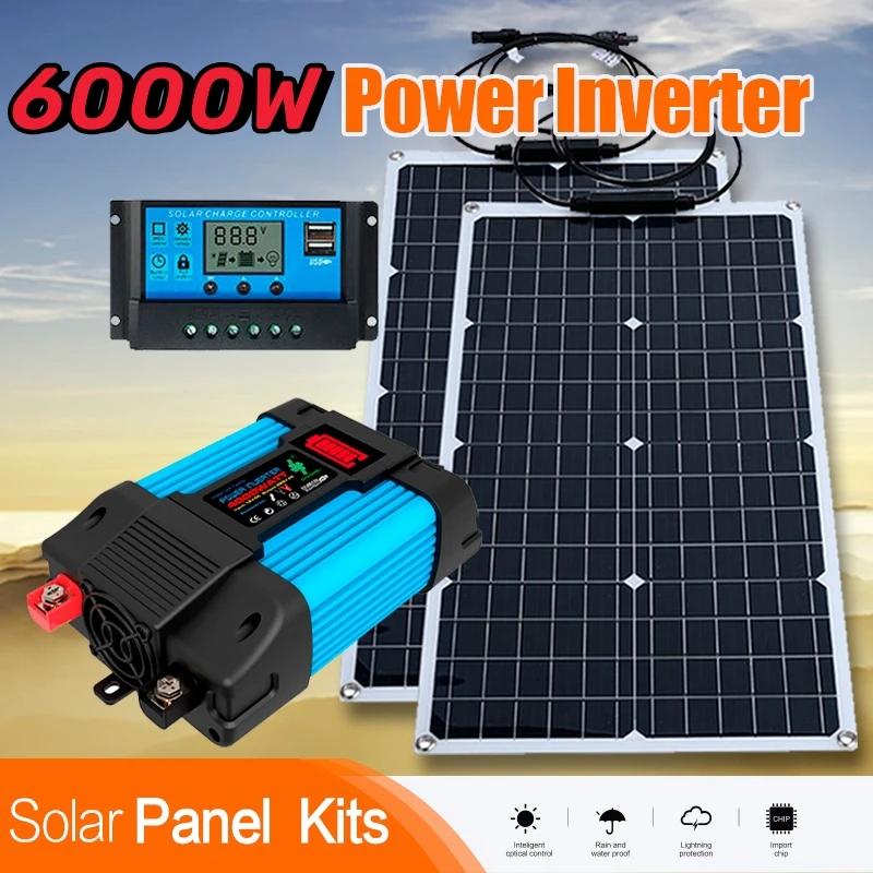 1000W Solar Panel Solar Power Generation System/6000W110V/220V Inverter/10A-100A Controller Set Camping Mobile Power Supply