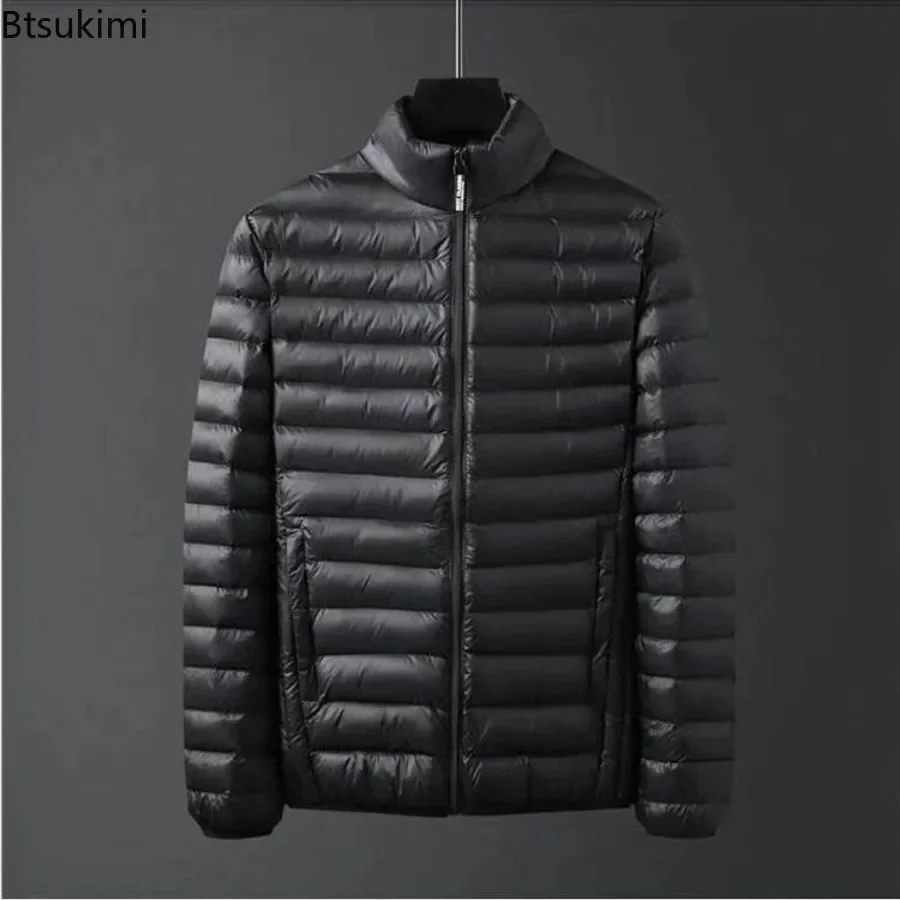 2024 Men's Warm Down Cotton Coat Autumn Winter Men's Casual Cotton Coat Lightweight Slim Fit Standing Collar Warm Coat for Men