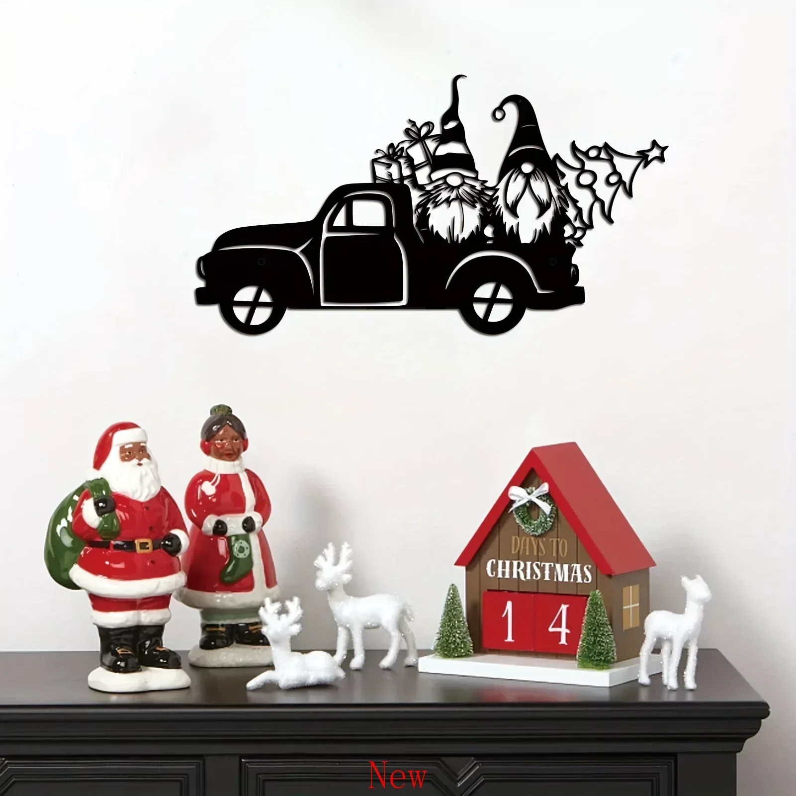 Santa Claus Pickup Truck Metal Wall Mounted Art Decoration Christmas Theme Art Decor Wall Hanging Bedroom Living Room Decoration