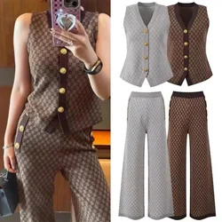 Fashion 2 Piece Knit Set Women Sexy Vest Long Sleeve Sweater Cardigan Elastic Waist Pants Women's Tracksuit Knitted Suit