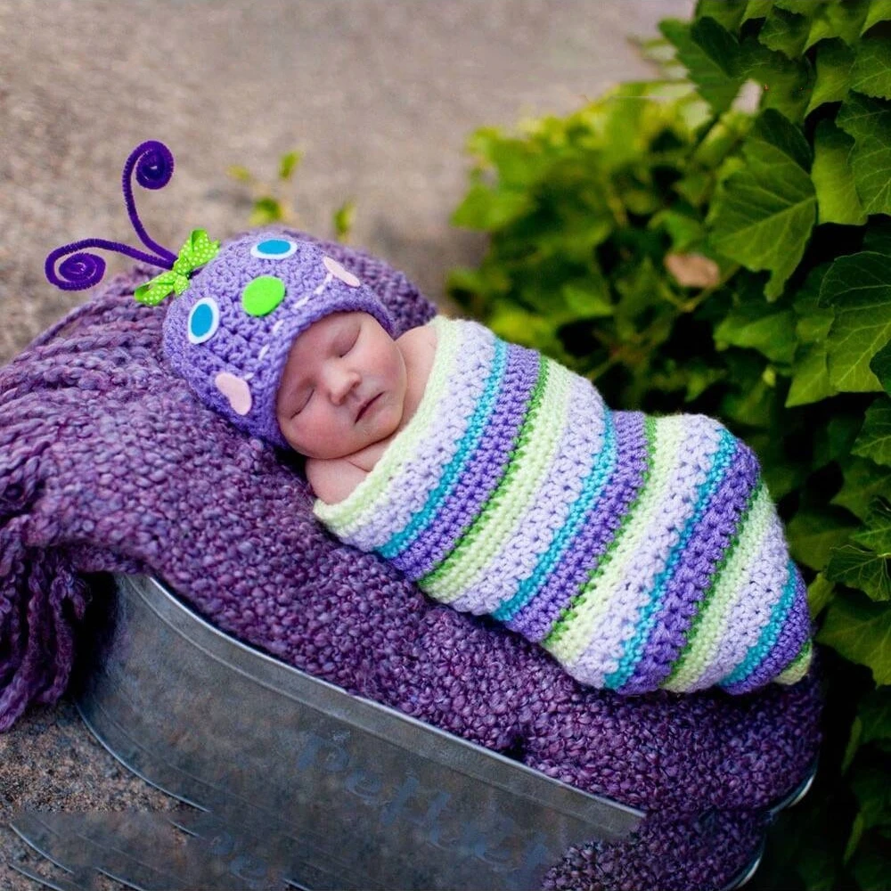 

Костюм для фотографии новорожденных, реквизит, фиолетовый комплект гусеницы, семейный детский спальный мешок-гусеница, костюм для фотографии