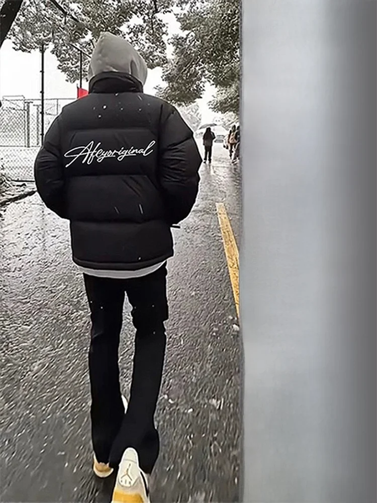 

American High Street Thiened down Jaet Men's Winter Outfit Set Stand Collar Jinjiang Cotton Bread Sle Outerwear